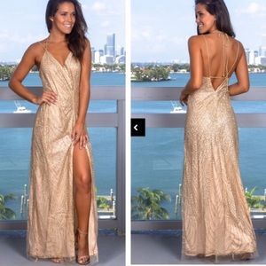 Gold glitter maxi dress.